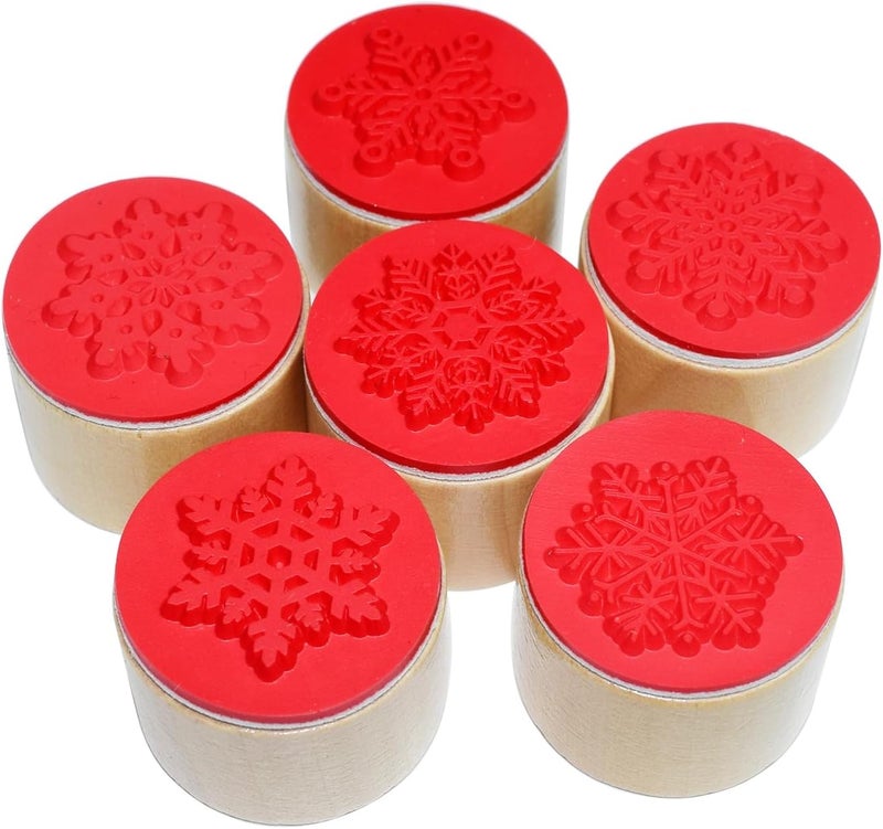 happylain 6 Pieces Snowflake Floral Wooden Rubber Stamps for Card Making Scrapbooking and Crafts - Image 1